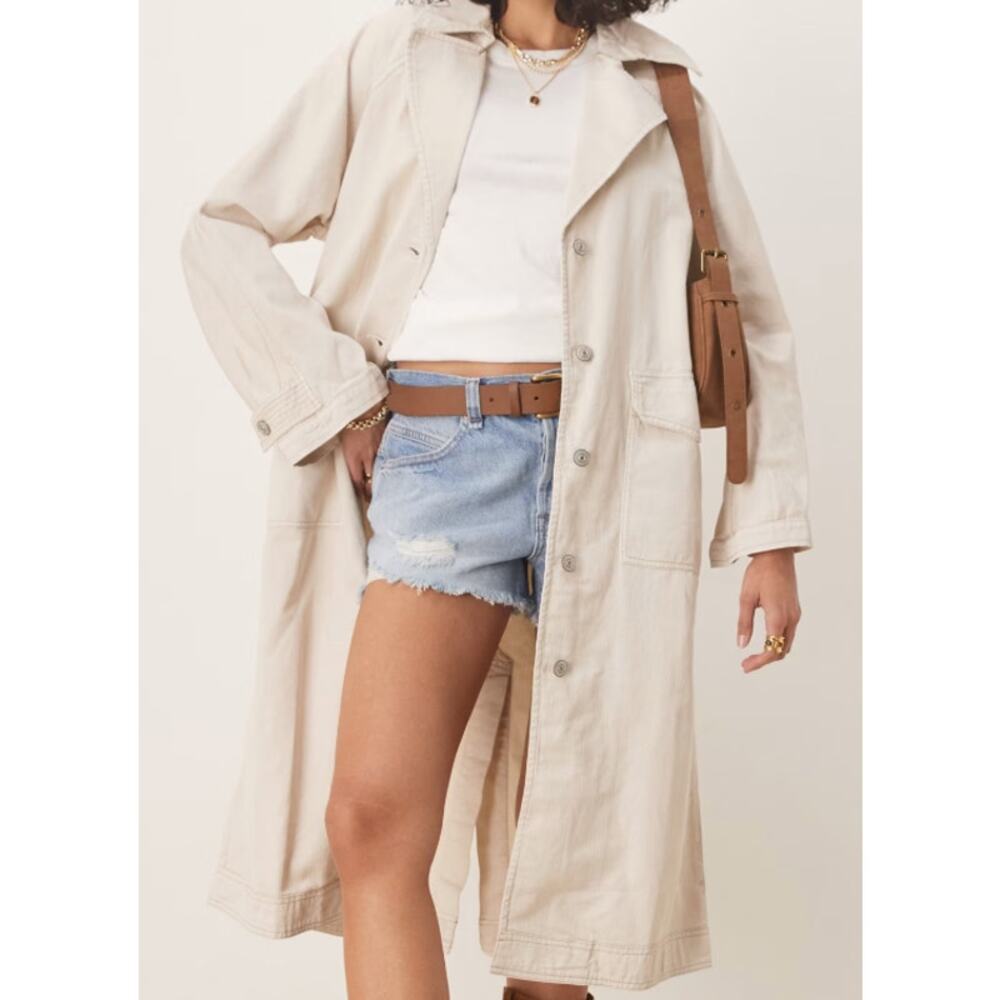 Free People We The Free Khaki Perry Military Duster Midi Trench Coat NWOT- S - Picture 2 of 14